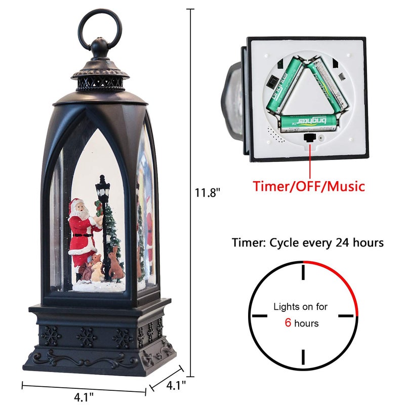 Eldnacele 12  Christmas Snow Globe Lantern Snowman with Music & Timer  USB Lined/Battery Operated Lighted Water Glittering Lantern for Christmas Festival Decoration Gifts - Santa - Image 2